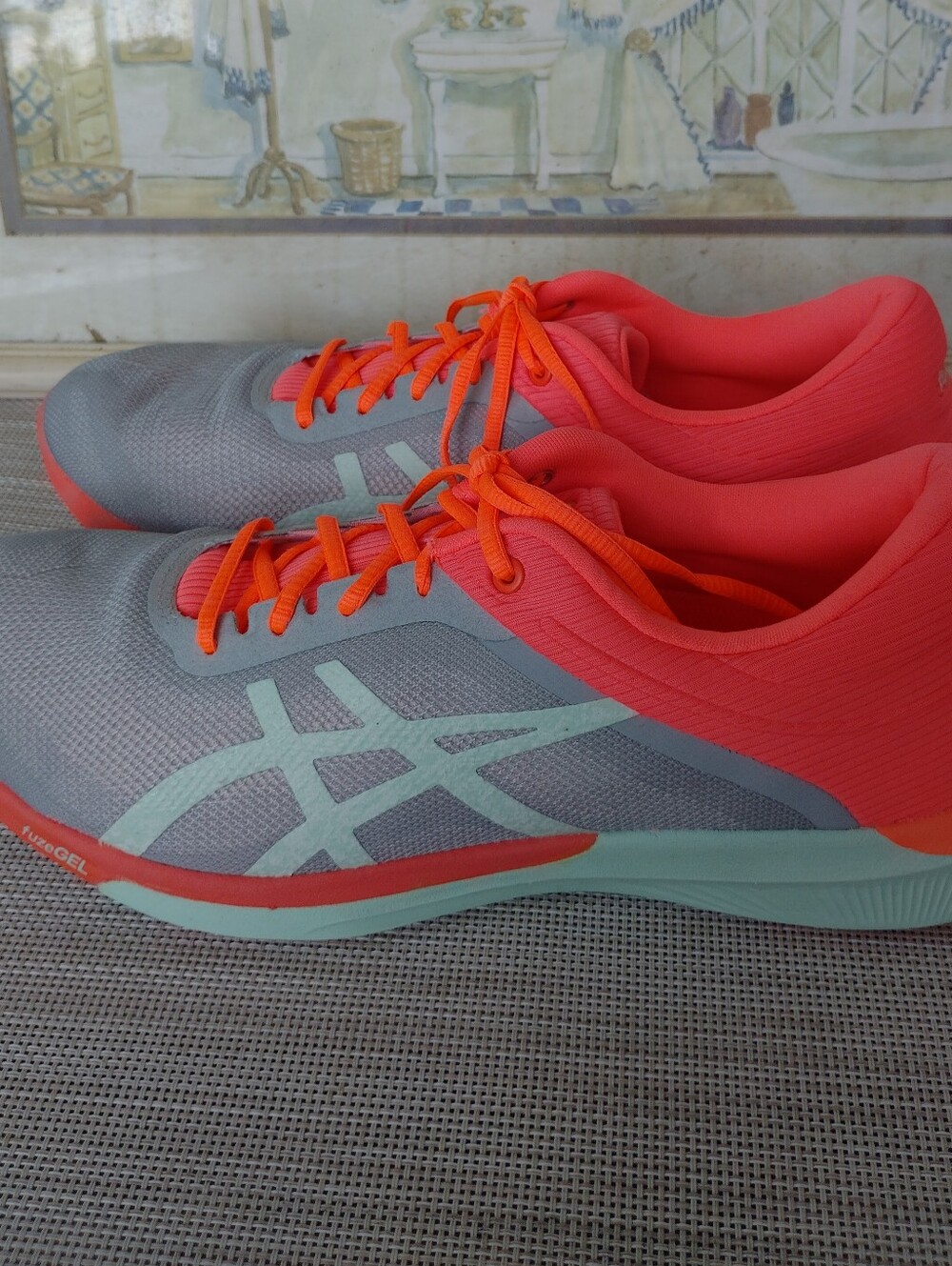 Women's Asics "fuzeX Rush" Lightweight Mid-Grey/Coral Running Shoes. Size 10.